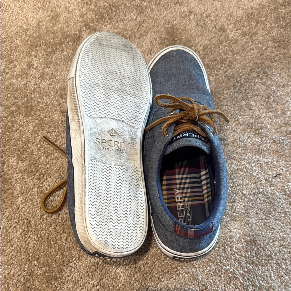 Sperry Blue and Brown Boat Shoes with Leather Laces